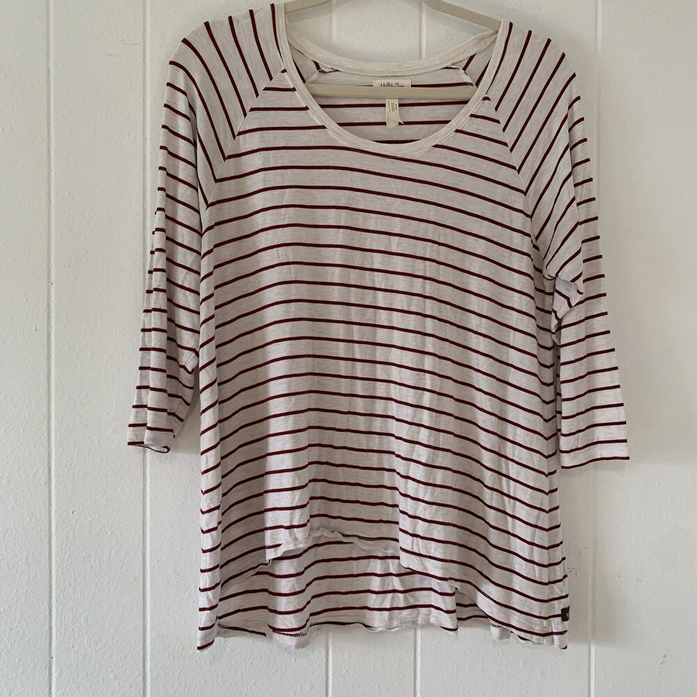 Matilda Jane Womens Small Shirt Red Stripes Lightweight Stretchy 3/4 Sleeves